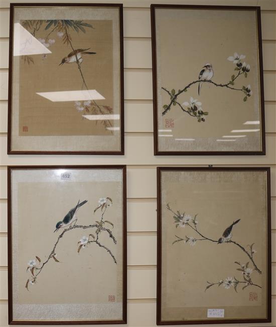 4 Chinese framed bird prints 44.5x32.5